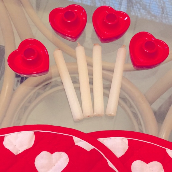 💕SET/4 CERAMIC HEART CANDLE HOLDERS + 4 CANDLES - Picture 6 of 10